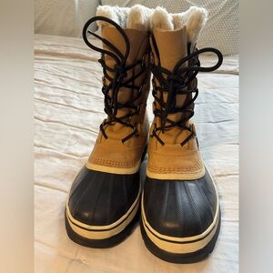 Sorel Caribou Beige and Black Waterproof Winter Snow Boots